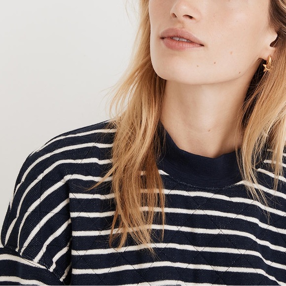 Madewell Quilted Studio Mockneck Sweatshirt in Stripe - Picture 3 of 7